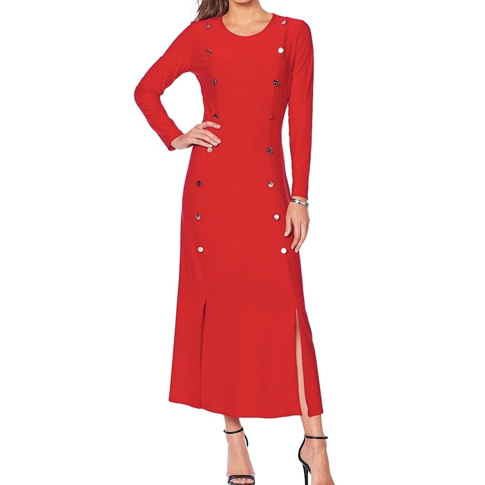 Antthony Women's Long-Sleeve Sailor Maxi Dress, Red, Size Medium Petite, NWOT